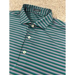 Turtleson Mens Large Green Striped Performance Golf Polo Short Sleeve #0800